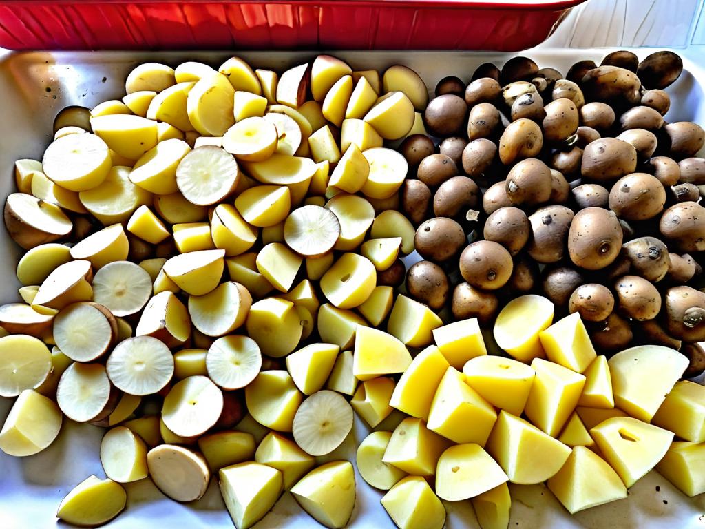 Нарезанные для запеканки картофель и грибы