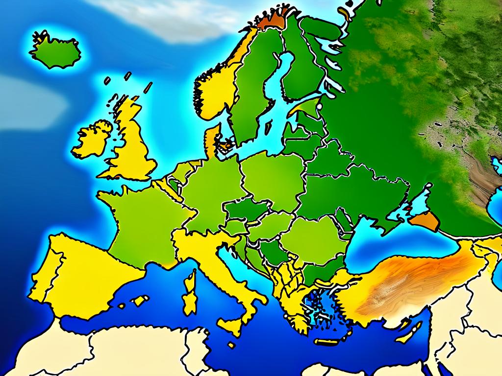 Карта ареала дуба черешчатого в Европе