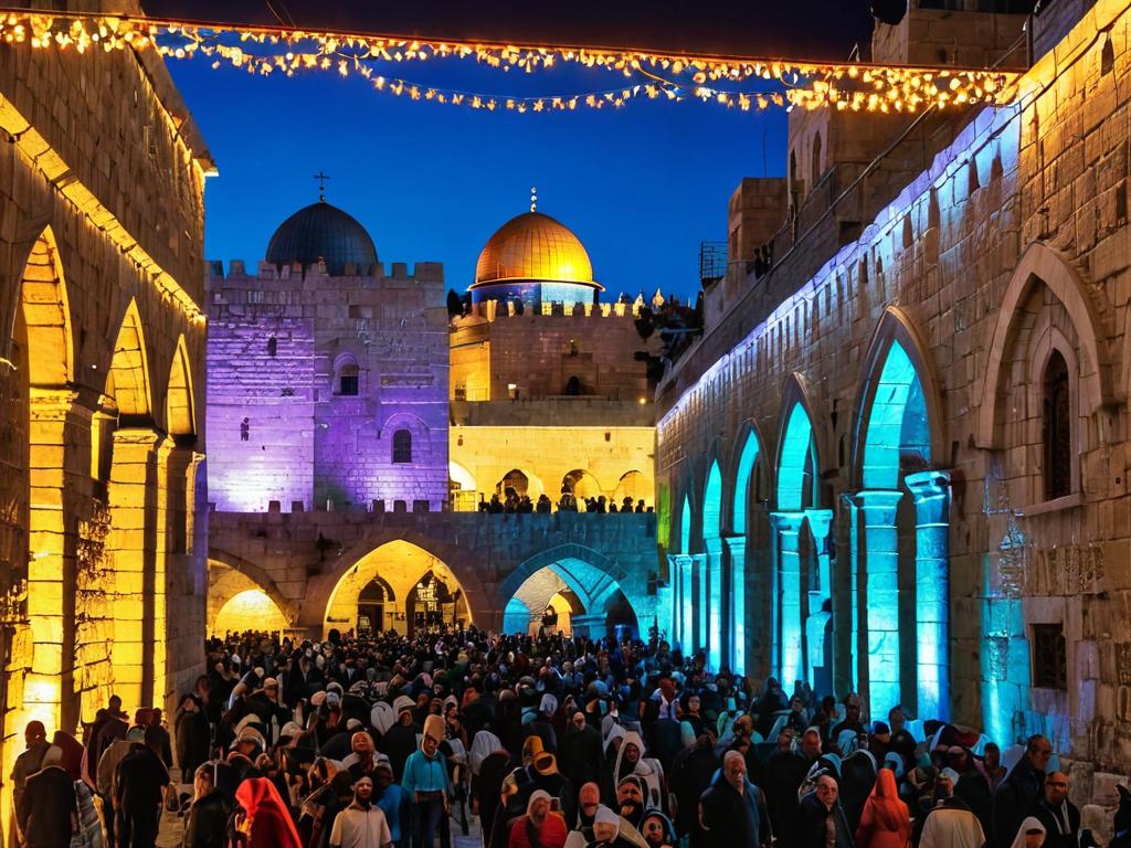 Праздник света в Старом городе Иерусалима ночью