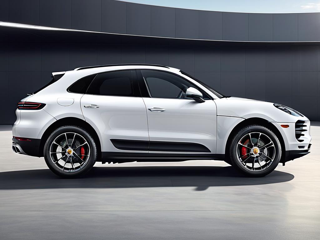 Боковой вид Porsche Macan 2024, демонстрирующий обновленный дизайн