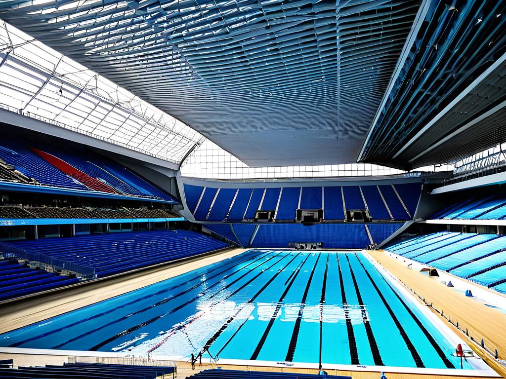 Интерьер Олимпийского центра водных видов спорта для плавания и прыжков в воду в Париже