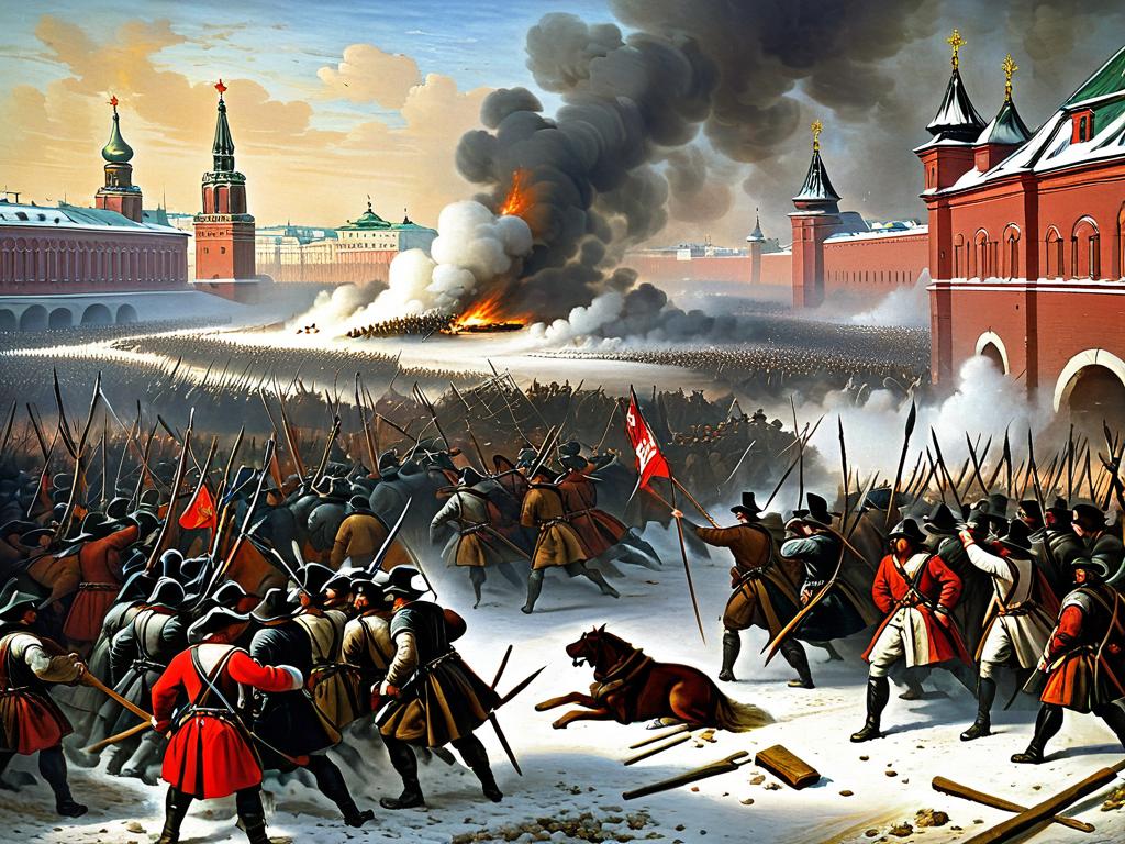 Картина, изображающая Соляной бунт 1648 года в Москве
