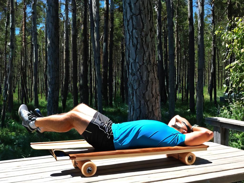 Мужчина делает упражнение на самодельной доске Евминова