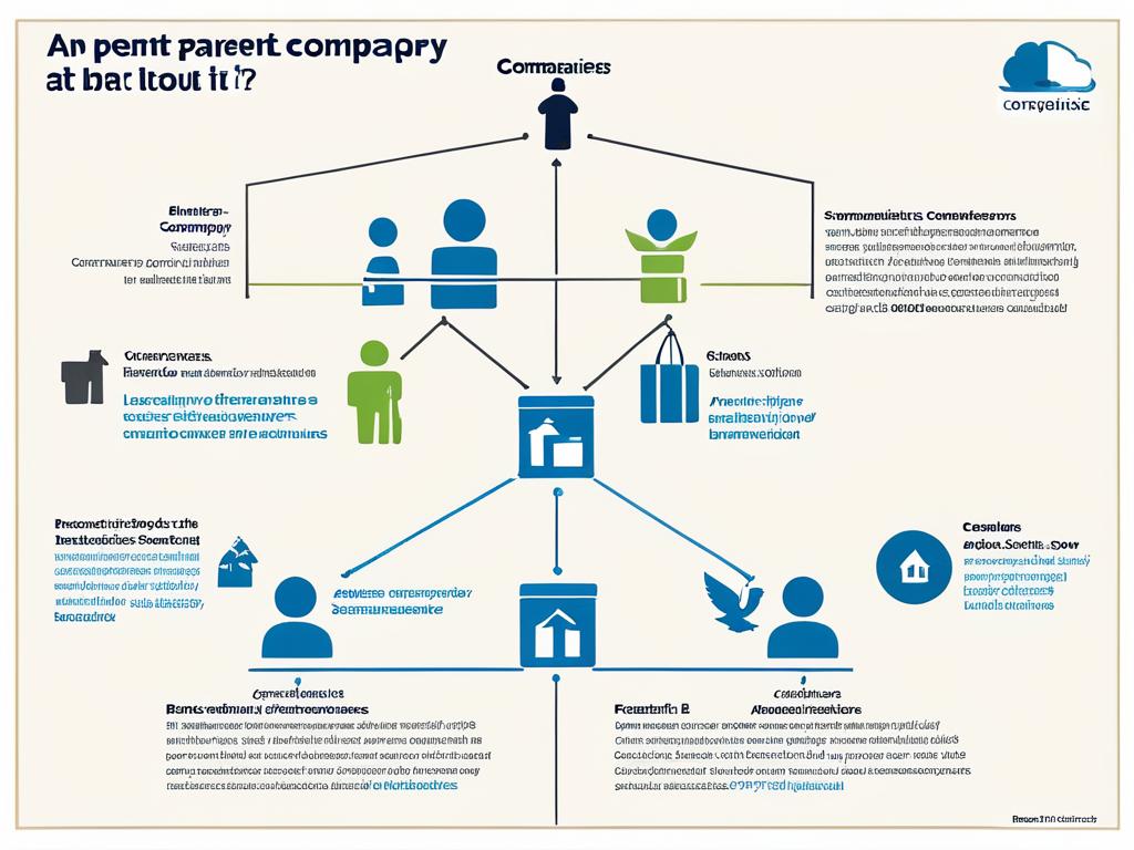 Инфографика, изображающая материнскую компанию наверху и отходящие от нее дочерние компании.