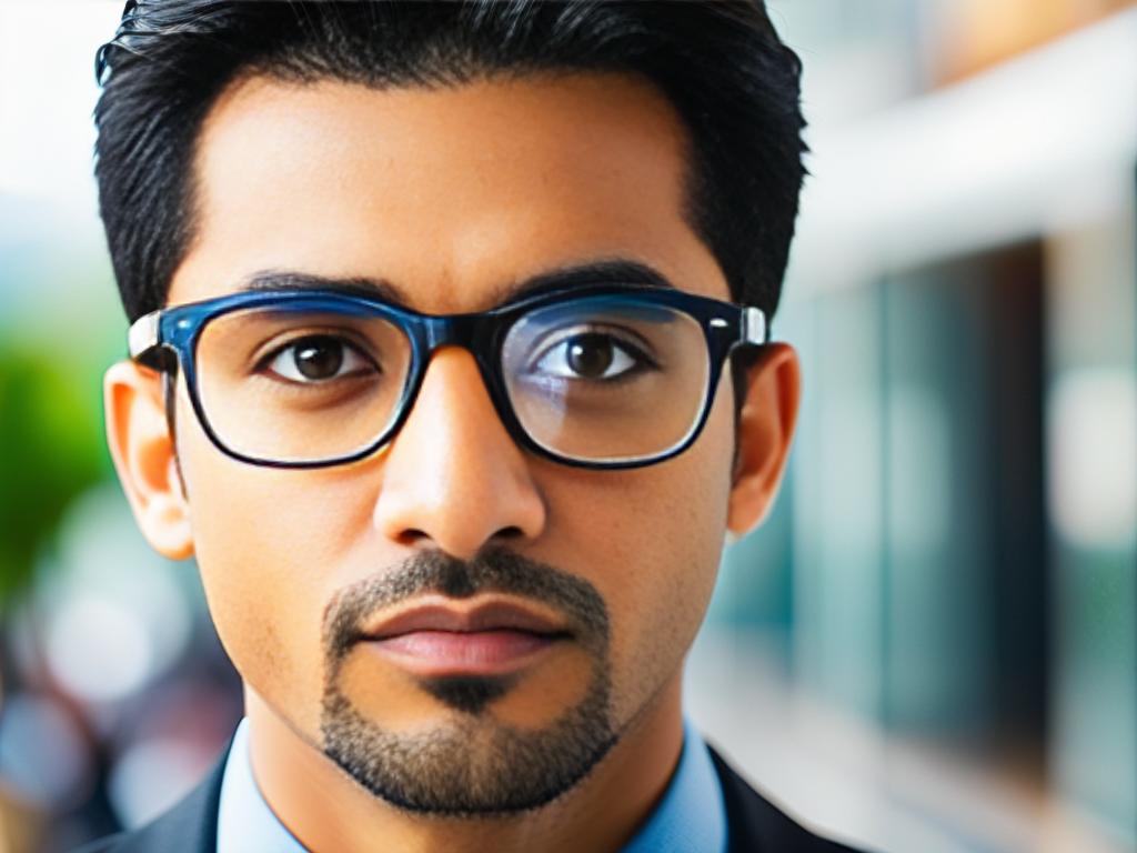 Человек в очках с высокими минус диоптриями для коррекции близорукости
