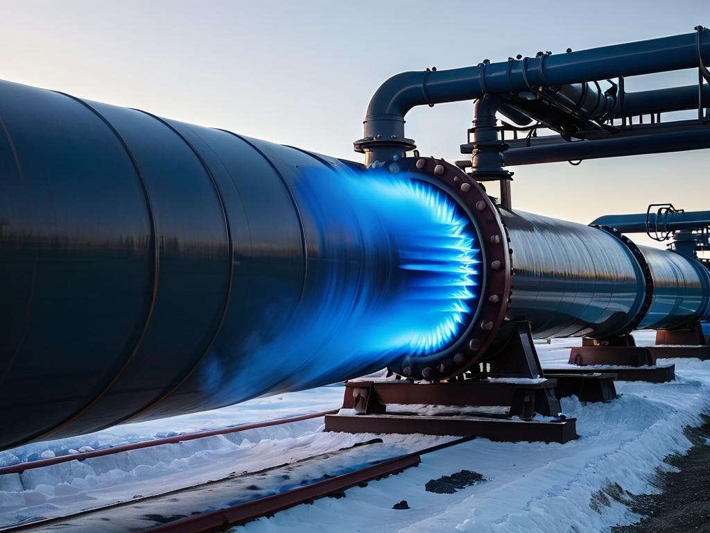 Горящий газ голубого цвета из трубопровода