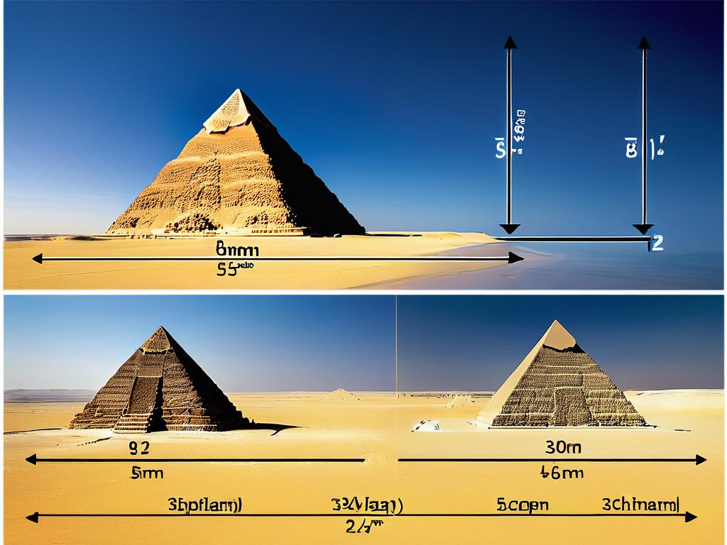 Пошаговые диаграммы для вычисления высоты пирамиды через стороны основания