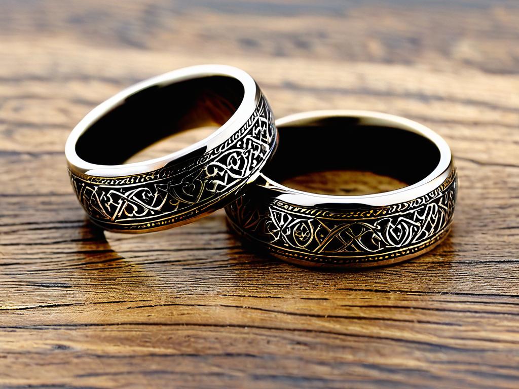 Свадебные кольца средневековой европейской пары с гравировкой внутри