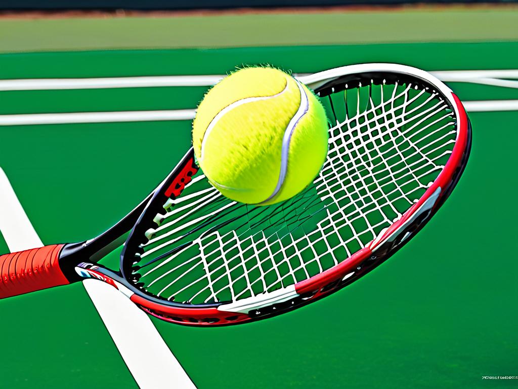 Теннисная ракетка, ударяющая по мячу, иллюстрирует второй закон Ньютона, согласно которому сила