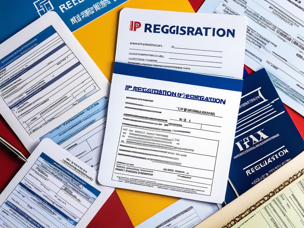 На фото различные документы, необходимые для регистрации ИП – заявление, постановка на налоговый