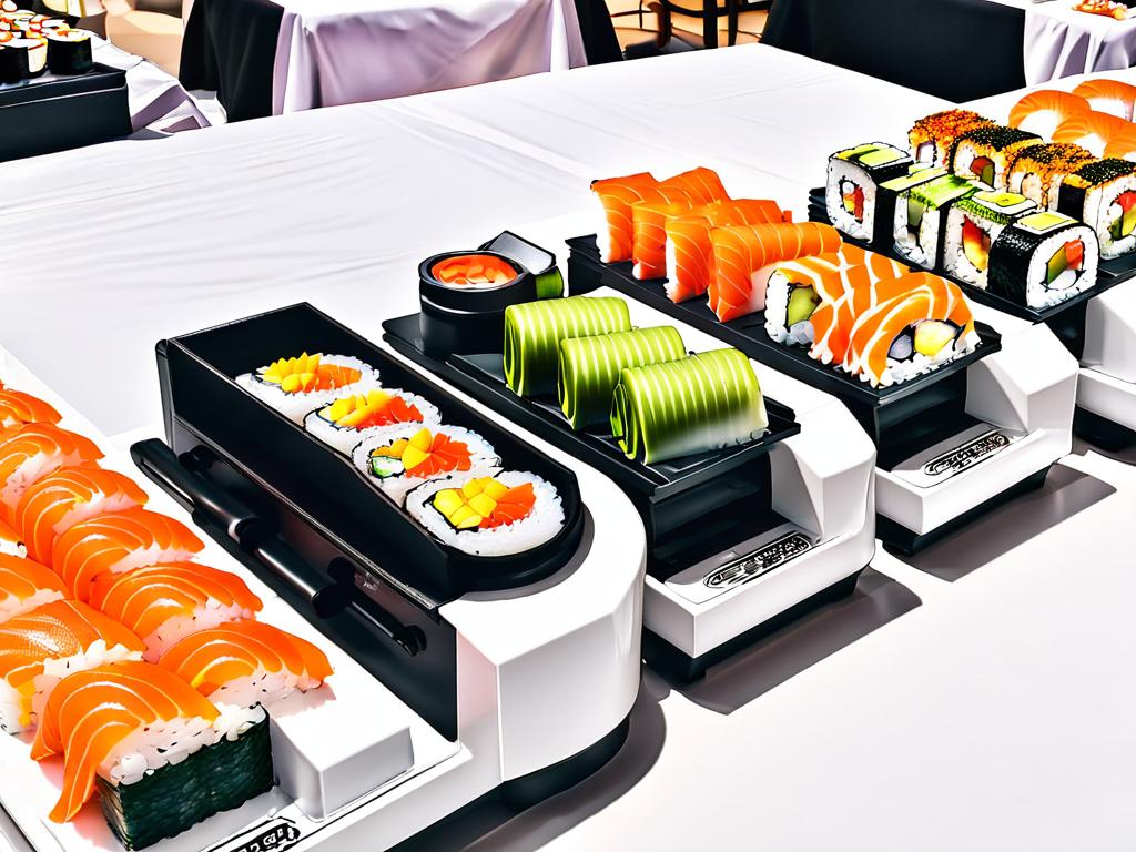 Различные модели машинок для суши выставлены на столе