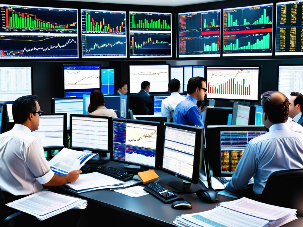 Фотоколлаж с изображениями биржевых трейдеров и графиками фондового рынка