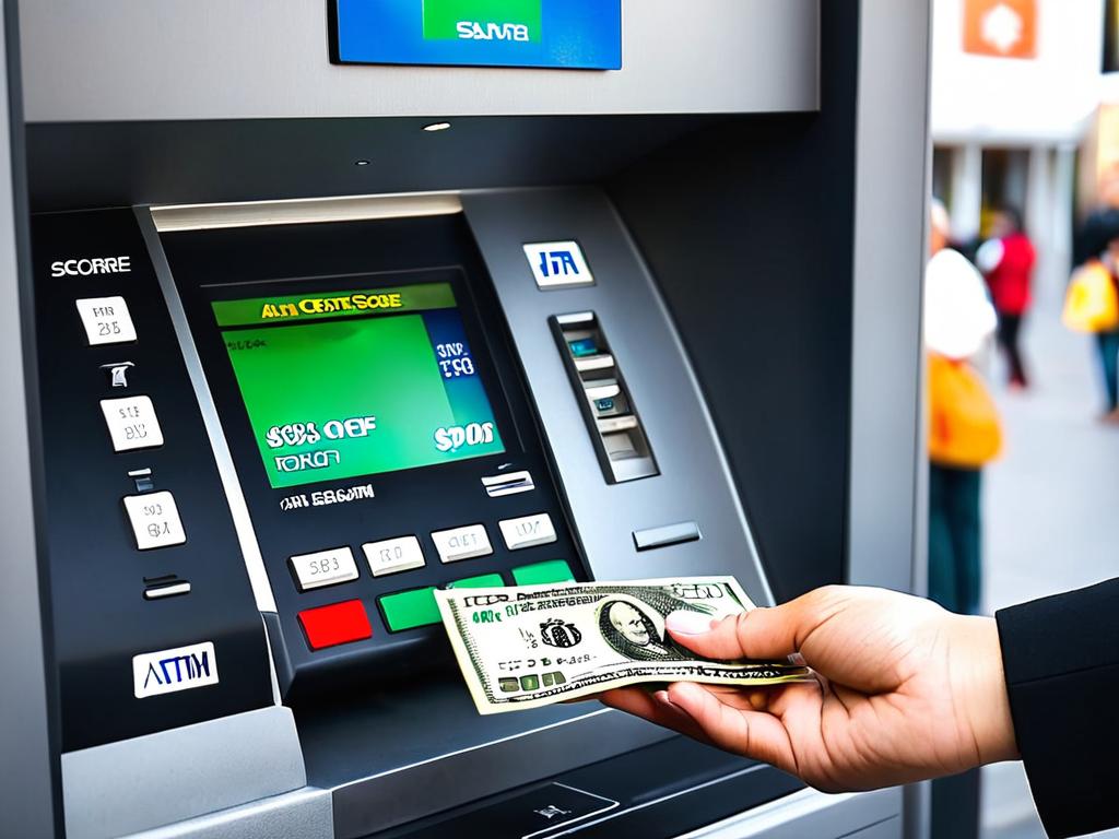 Человек получает наличные из банкомата, несмотря на низкий кредитный рейтинг