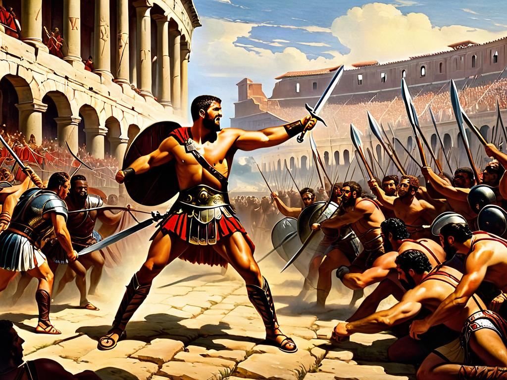 Картина 19 века, изображающая знаменитого римского гладиатора Спартака, возглавляющего восстание