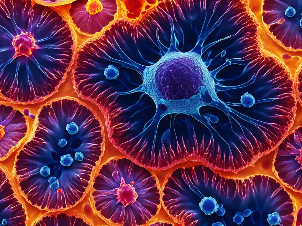 Микроскопическое изображение воспаленной ткани с иммунными клетками