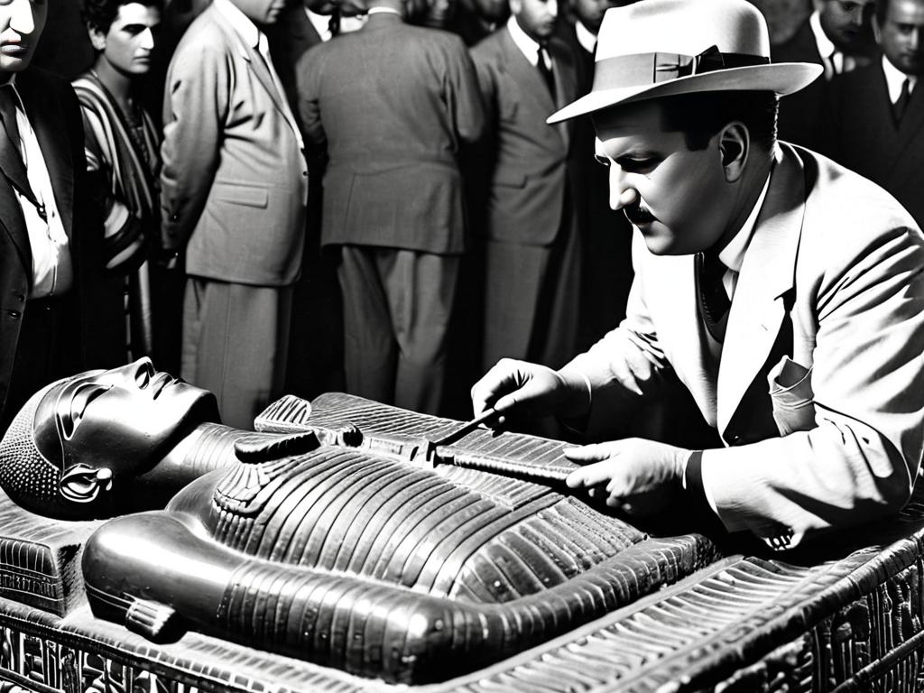 Говард Картер изучает саркофаг Тутанхамона