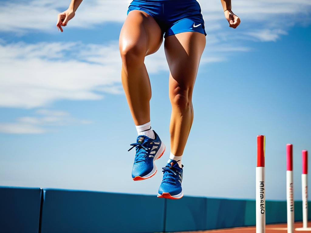 Икроножная мышца и мышцы бедра напряжены во время прыжка