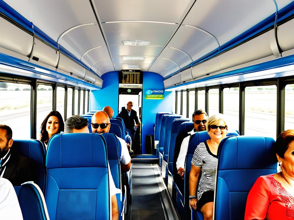 Салон переполненного автобуса Terravision, идущего из аэропорта Фьюмичино в центр Рима