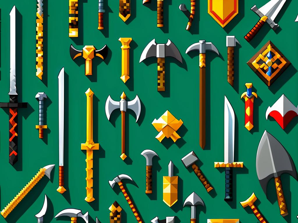 Коллекция оружия ближнего боя в Майнкрафт - меч, топор, трезубец
