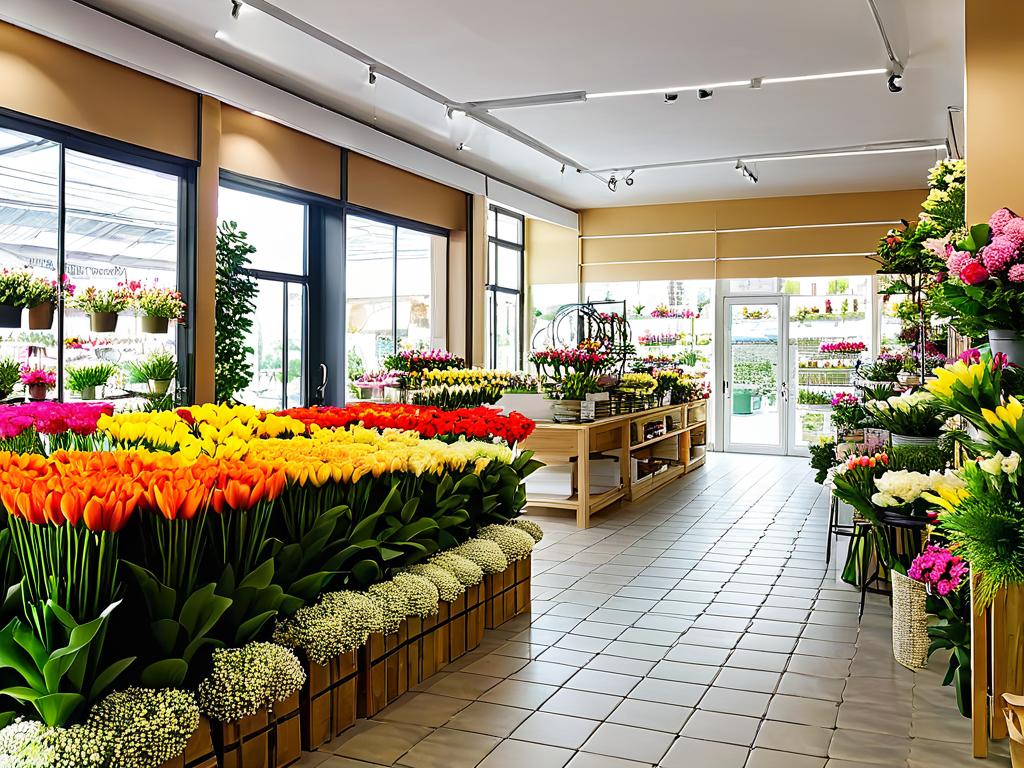 Зонирование пространства цветочного магазина на рабочую зону и зону для покупателей
