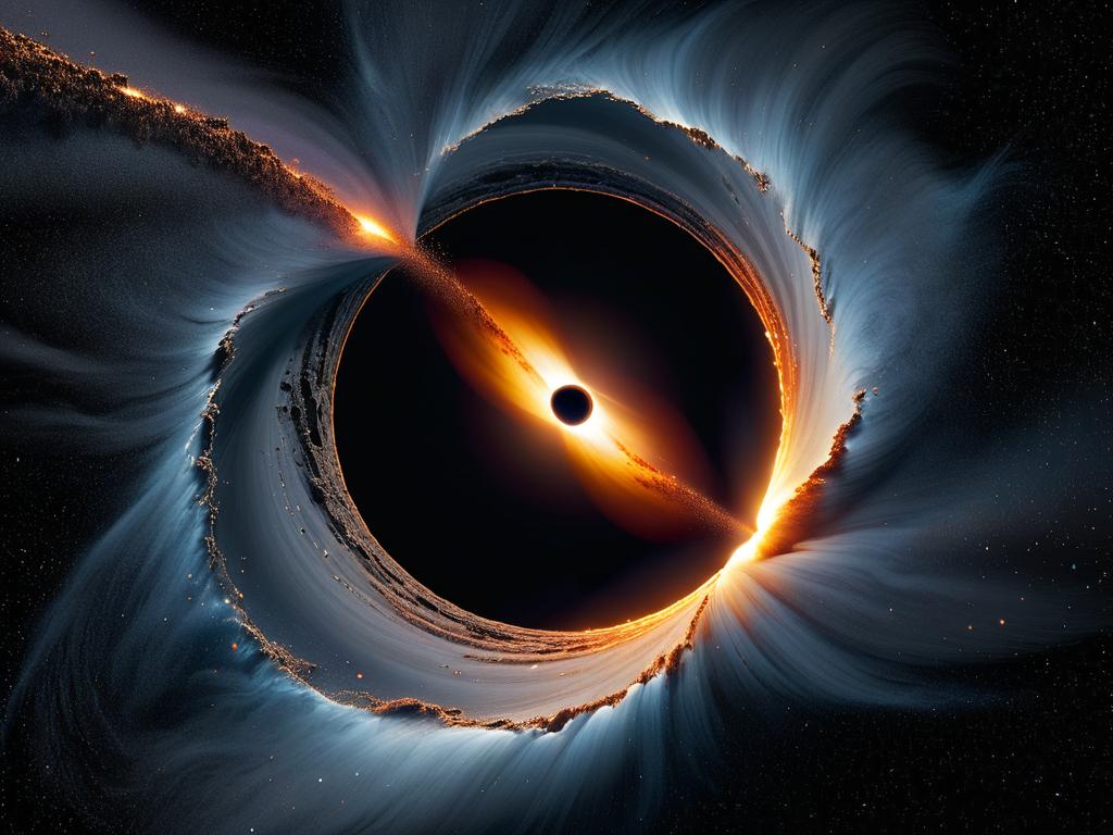 Иллюстрация черной дыры, разрывающей звезду на кольцо из пыли и газа