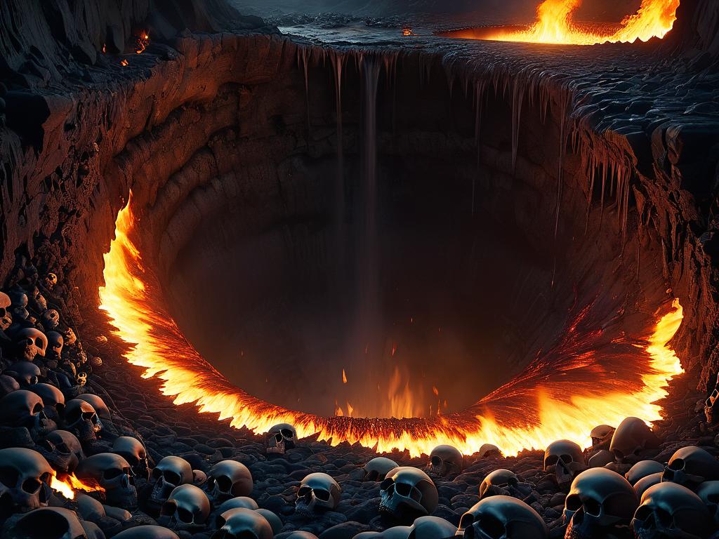 На третьей фотографии инфернальная бездна представлена как бездонная яма, наполненная пламенем,