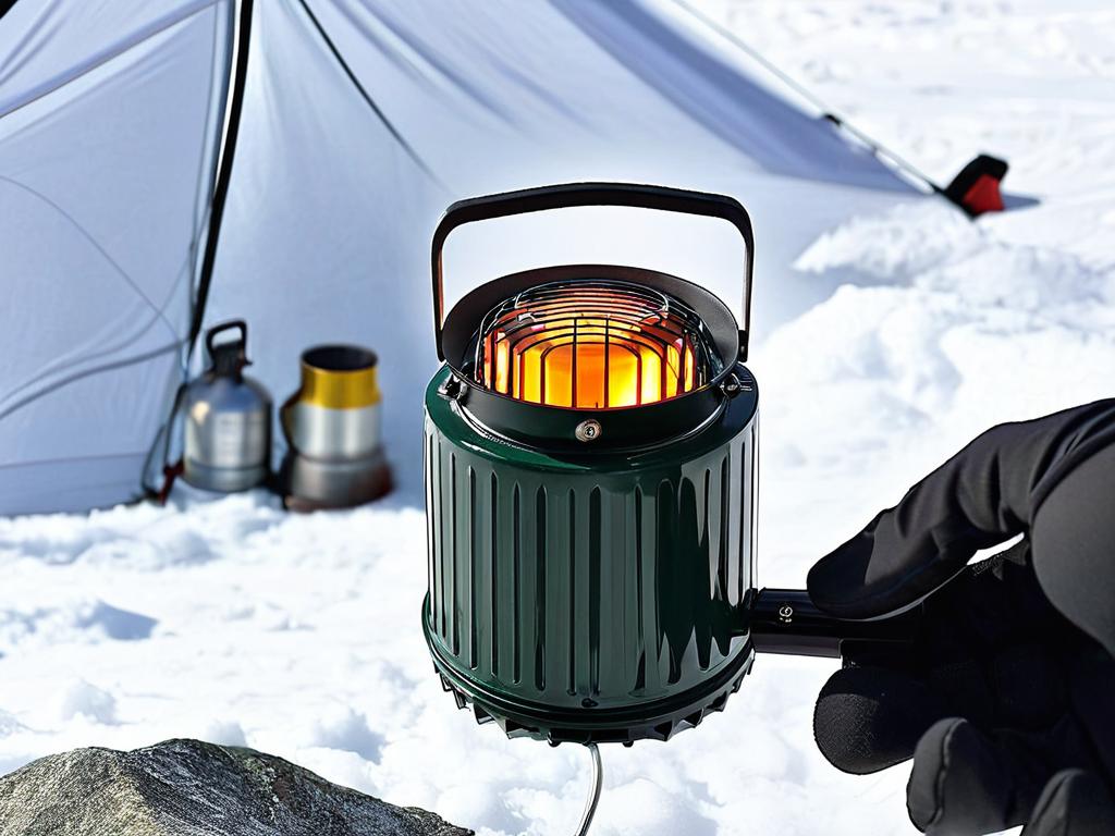 Небольшой размер газового обогревателя для палатки на ладони