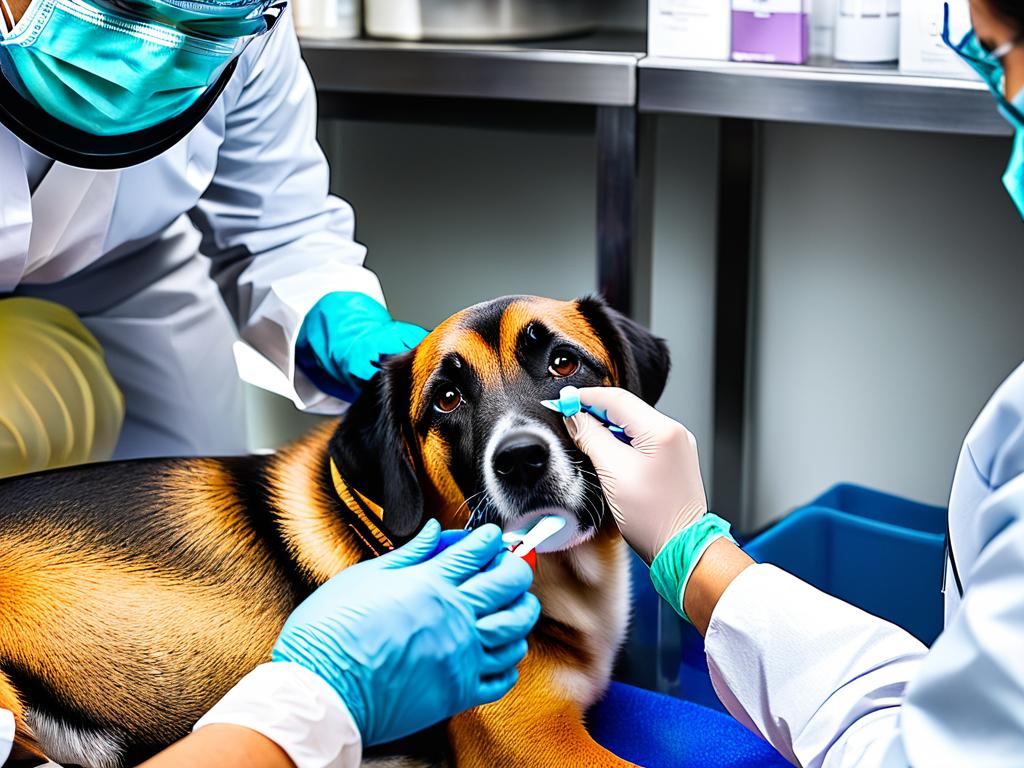 Собаке делают уколы Имунофана у ветеринара