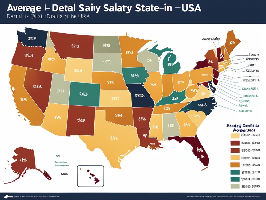 Диаграмма со средними зарплатами стоматологов по штатам США