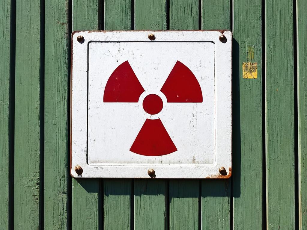 Знак радиационной опасности на стене возле двери