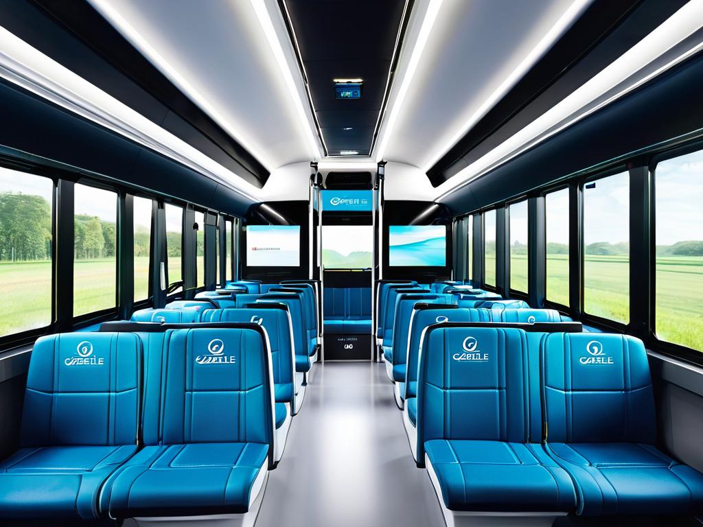 Интерьер электробуса Газель Некст с комфортабельными сиденьями для пассажиров и чистой средой в