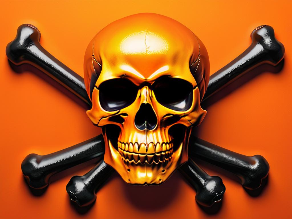 Стилизованное изображение черепа и костей на оранжевом фоне