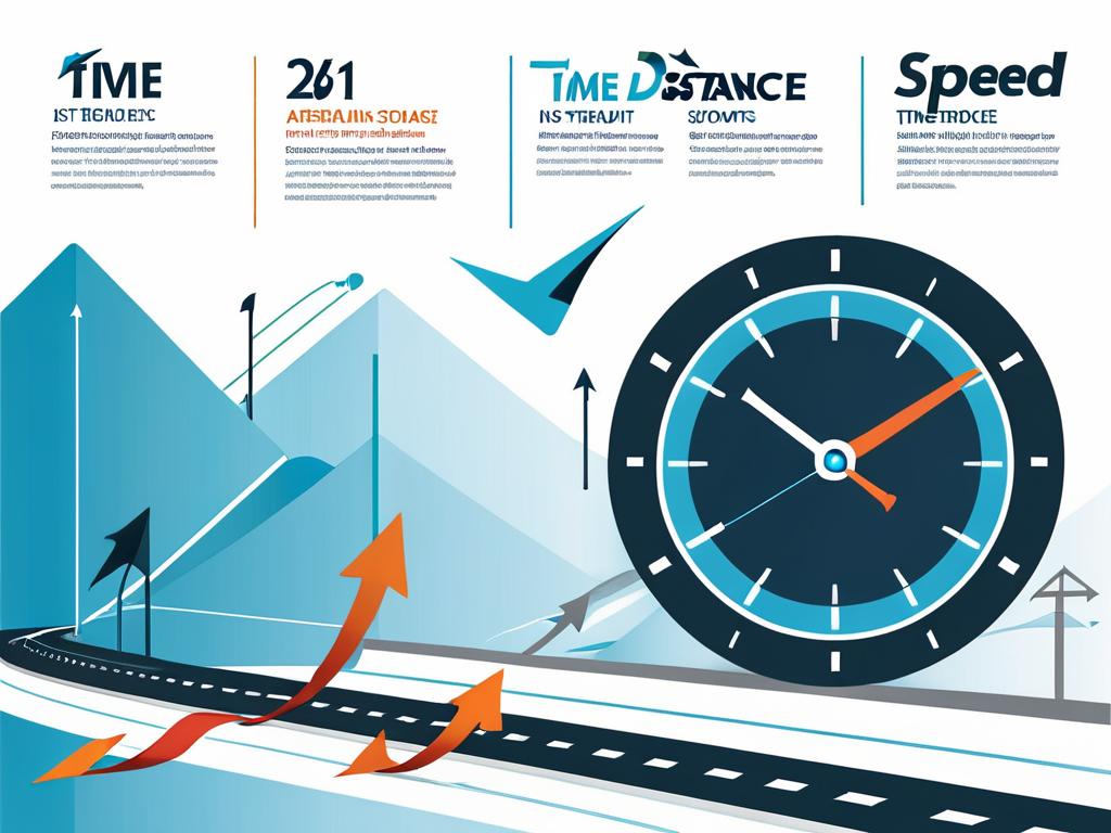 Инфографика со стрелками, соединяющими значки скорости, времени и расстояния