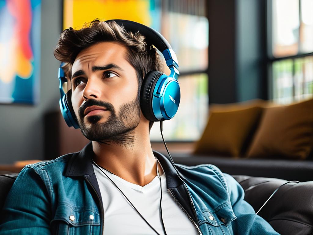 Фото мужчины, слушающего музыку в наушниках более 5 слов