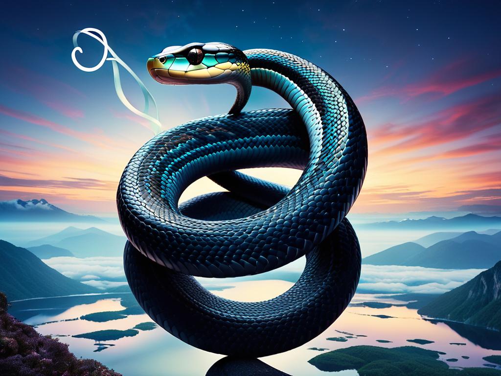 Концептуальное изображение змеи, обвившейся вокруг символа бесконечности, ассоциирующее ее с