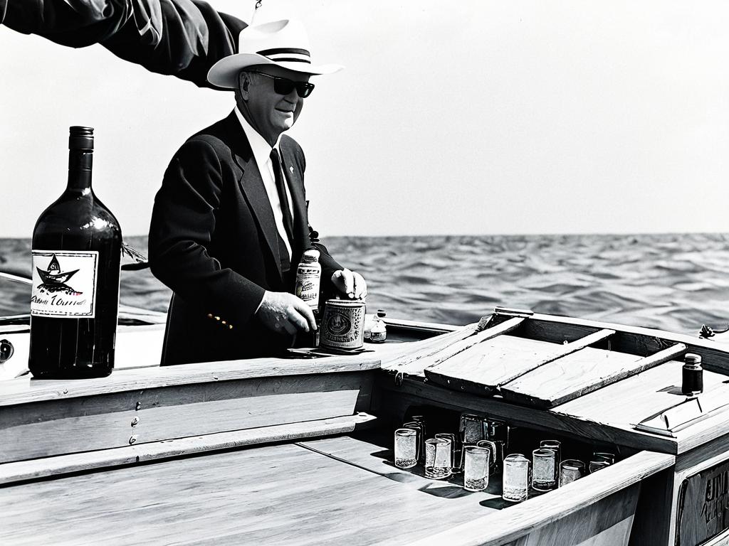 Капитан Билл Маккой на палубе своего корабля с контрабандным алкоголем