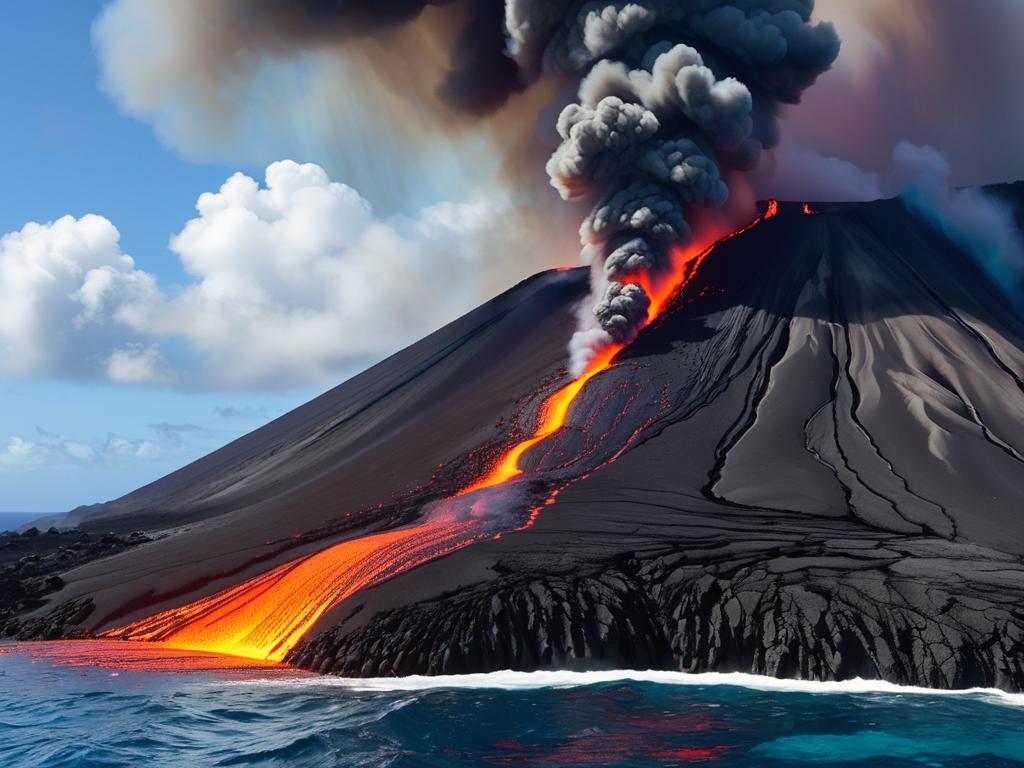 Лава вытекает из трещин на склоне гавайского вулкана