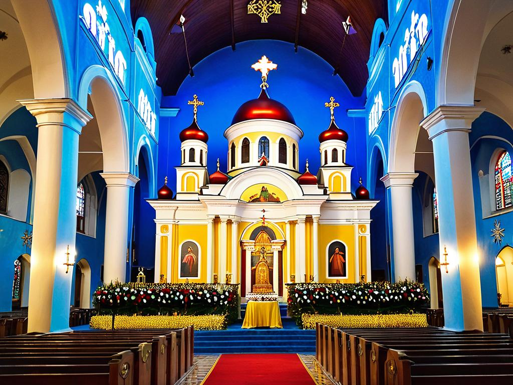 Православный храм, украшенный к Рождеству