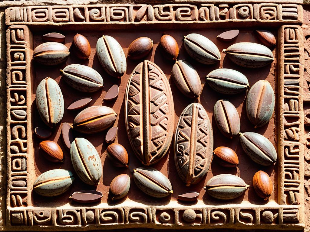 Древний майянский иероглиф, изображающий какао-бобы, подчеркивает важность шоколада в культуре майя.