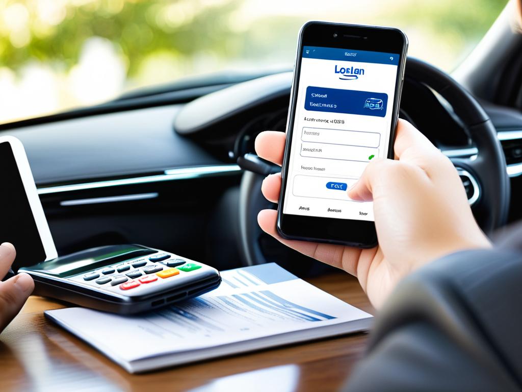 Человек использует мобильное приложение для оформления заявки на кредит под залог автомобиля