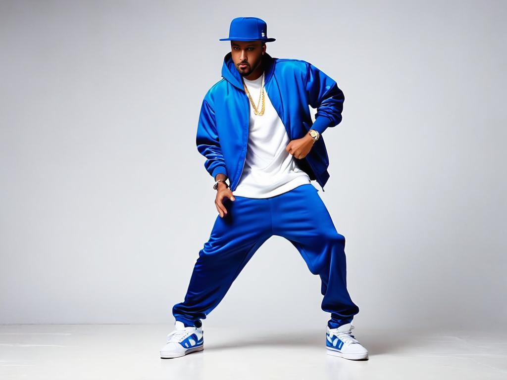 Мужчина исполняет хип-хоп танец, делая движения поппинг и локинг. У него сосредоточенное выражение
