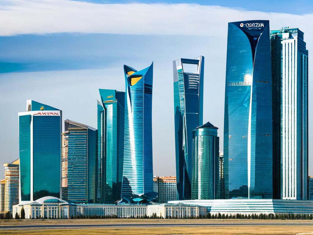 Вид на современный деловой район в столице Казахстана Астане с небоскребами