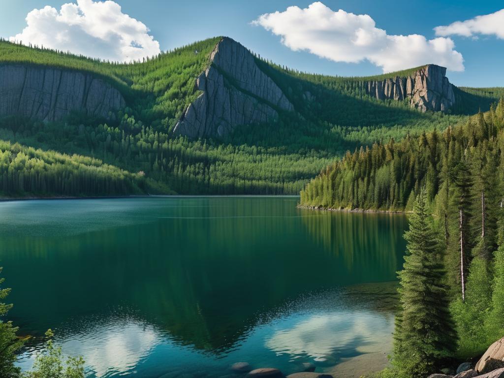 Панорама горного озера на Урале