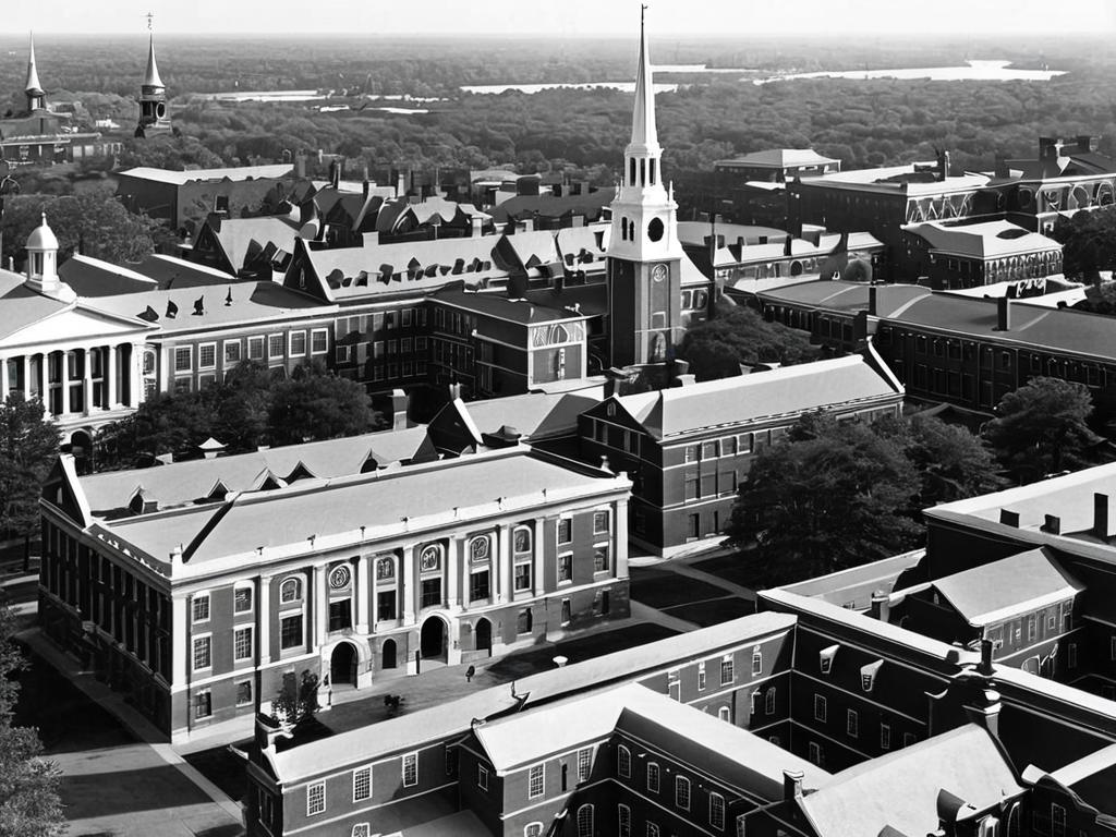 Черно-белая фотография кампуса Гарвардского университета начала 20 века