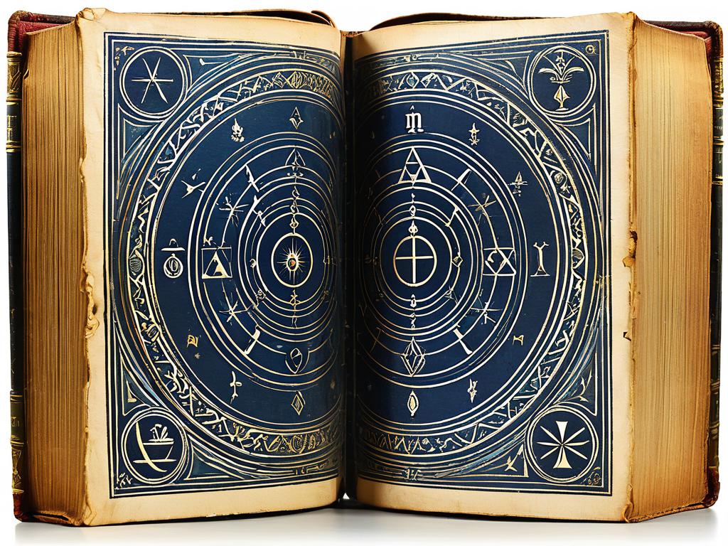 Старая книга с иллюстрациями философских символов и понятий