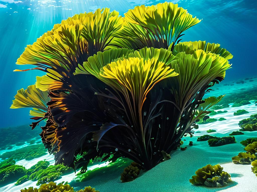 Подводная фотография водорослей чука на морском дне
