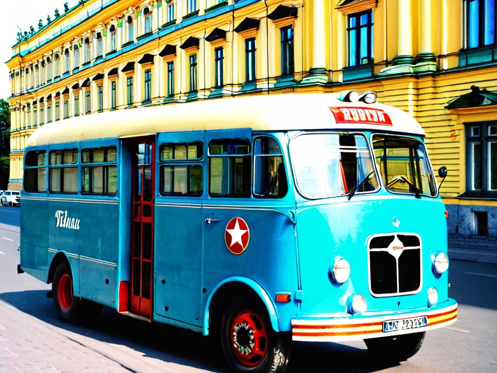 Советский автобус 1970-х годов на улицах Санкт-Петербурга