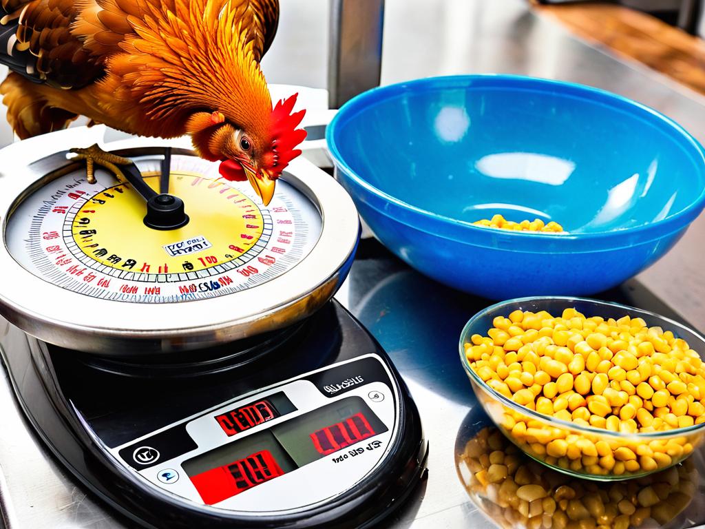Взвешивание живой курицы для определения веса