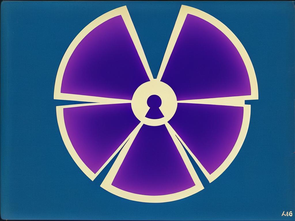 Первоначальный вариант знака радиации 1946 года - пурпурный на синем фоне