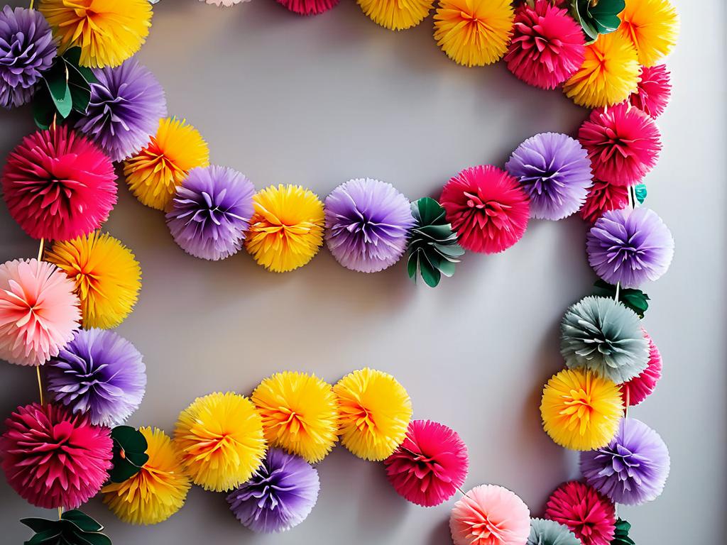Фото декора из помпонов - гирлянды, цветы для домашнего украшения
